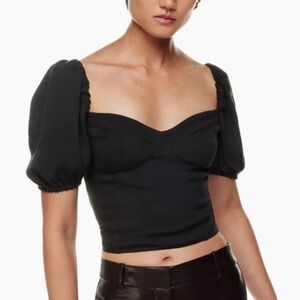 Aritzia Wilfred Black Novella Short-Sleeved Blouse with Puff Sleeves